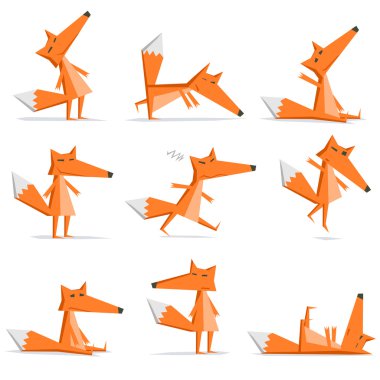 Isolated fox cartoon flat style in action set clipart