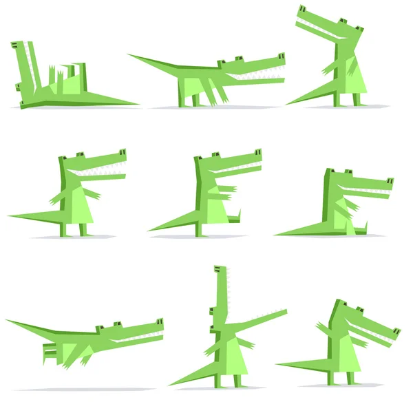 Crocodilo isolado desenho animado estilo plano em conjunto de ação — Vetor de Stock
