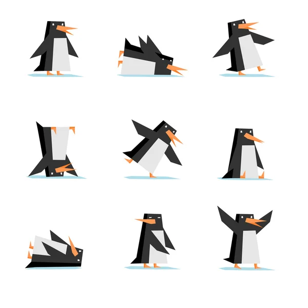 Estilo plano de dibujos animados pingüino aislado en conjunto de acción — Vector de stock