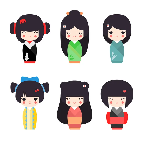 可爱的日本 kokeshi 娃娃矢量插图集 — 图库矢量图片