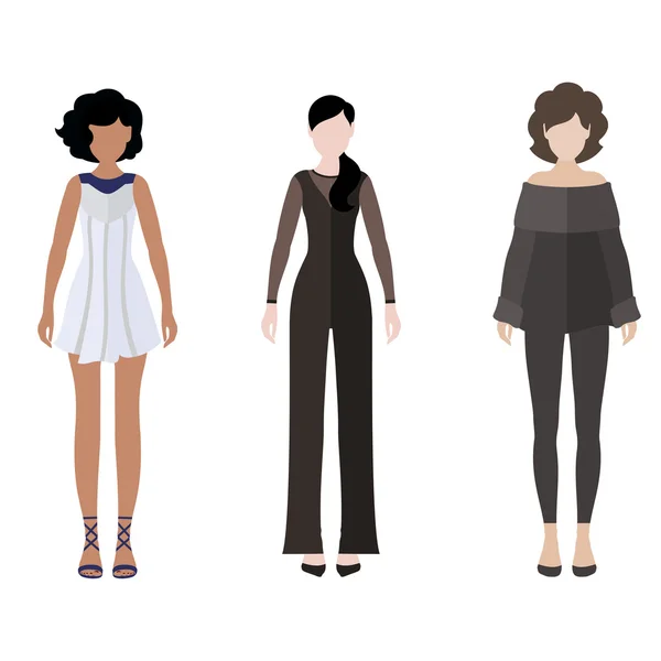 Mujeres estilo plano icono personas figuras conjunto — Vector de stock