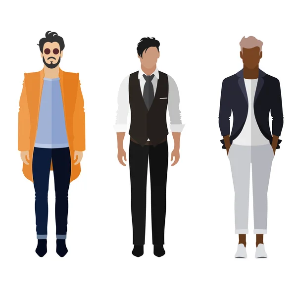 Homme icône de style plat personnages ensemble : à la mode, d'affaires et sma — Image vectorielle