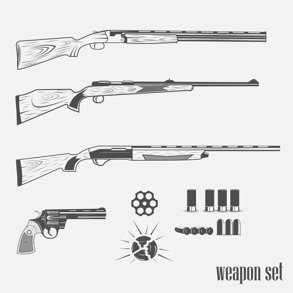 Aseet pistooleista, kivääreistä, karbiinista ja patruunoista — vektorikuva