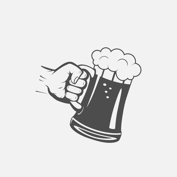 Ετικέτα το χέρι με μια κούπα της μπύρας — Διανυσματικό Αρχείο