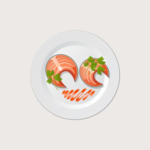 Hal: fehér tányérra — Stock Vector