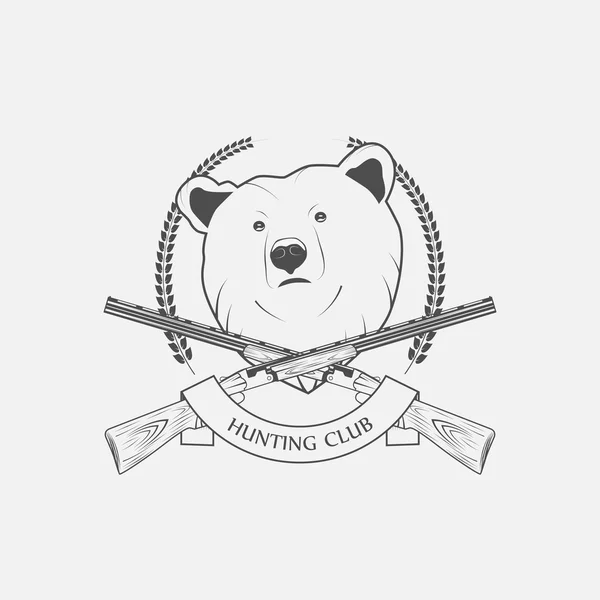 Icono de la caza con un oso y armas — Vector de stock