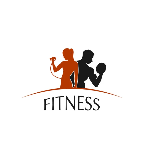 Etichetta fitness club con l'immagine di donne e uomini — Vettoriale Stock