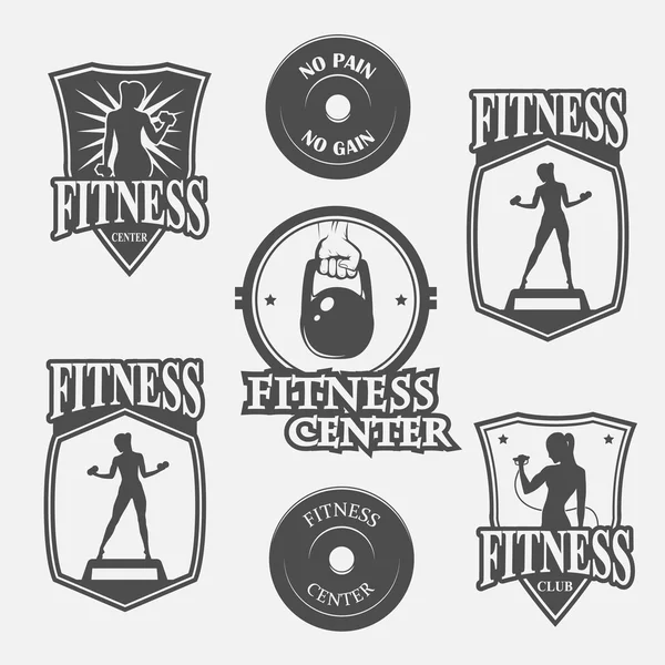 Set van zwart-wit fitness embleem — Stockvector