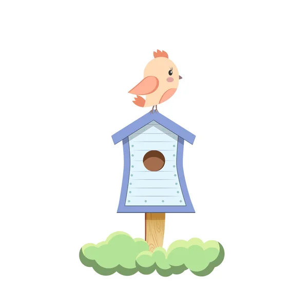 Πουλί που κάθεται στο birdhouse — Διανυσματικό Αρχείο