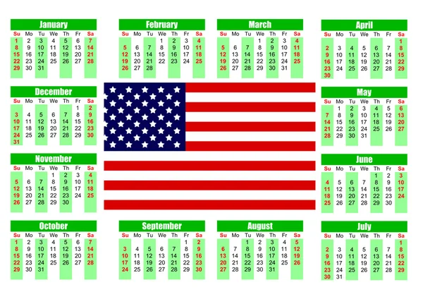 Kalendarz z amerykańską flagę — Zdjęcie stockowe