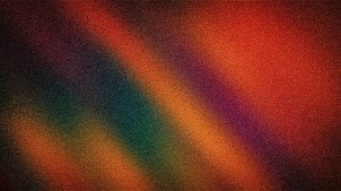 Eşsiz bir taneli dokuya ve kırmızı, turuncu, yeşil ve mor köşegen çizgilere sahip koyu, soyut bir arka plan.