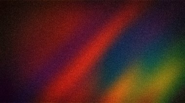 Koyu, karamsar, soyut bir arka plan, bulanık bir dokuya ve kırmızı, sarı, mavi ve mor tonlara sahip gökkuşağı gibi bulanık bir kemere sahip.