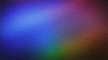 Mavi, mor, yeşil ve turuncu tonlardan oluşan koyu bulanık bir gradyan ile soyut 4K taneli arkaplan. Yaratıcı projeler için dokulu canlı bir arkaplan