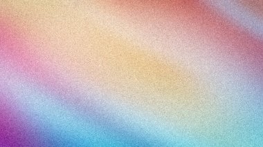 Mor, mavi, yeşil, sarı ve kırmızı renklerin canlı bir gradyan karışımına sahip soyut taneli 4K arkaplan. Modern afişler ve web tasarımı için mükemmel dokulu duvar kağıdı