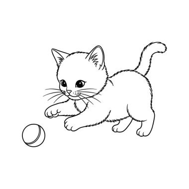 Pençeleriyle topa uzanan küçük, oyuncu bir kedi yavrusunun çizgisi..