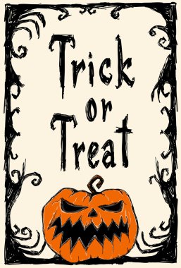 Ürpertici kabak korkutmak: şeker ya da numara. Cadılar Bayramı vektör kartı