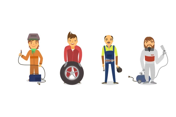 Araba işçiler çalışma araçları ile