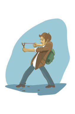 Öğrenci bir sapan vuruyor.