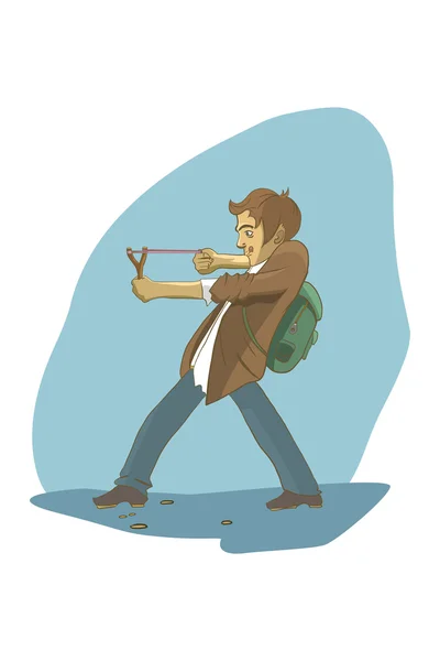 Öğrenci bir sapan vuruyor.