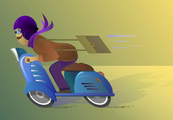 adam mavi bir scooter sürme