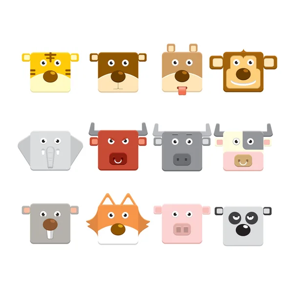 Animal Face Icon Set — Stockvektor