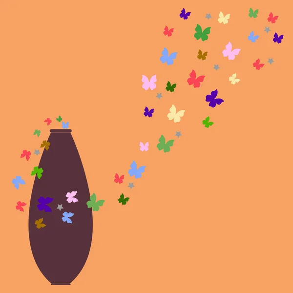 Florero con mariposas de colores — Vector de stock