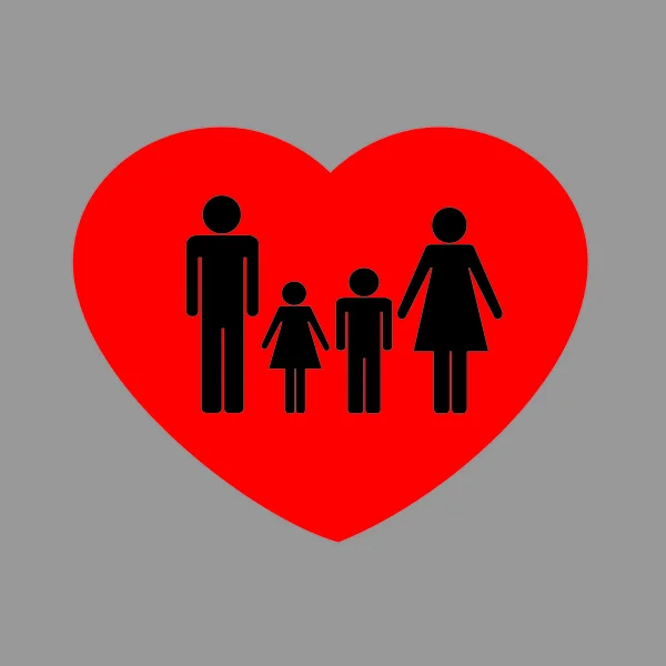 Famille en coeur rouge — Image vectorielle