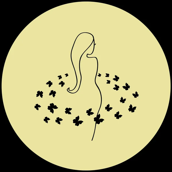 Silhouette fille avec des papillons autour d'elle — Image vectorielle