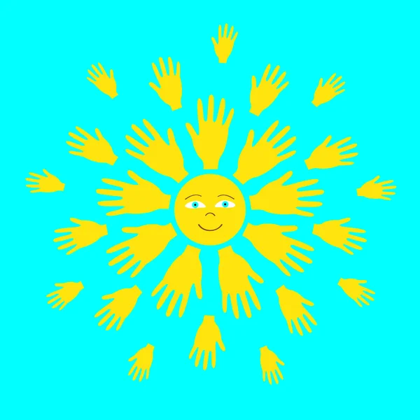 Slunce s paprsky jako palmy hands1 — Stockový vektor