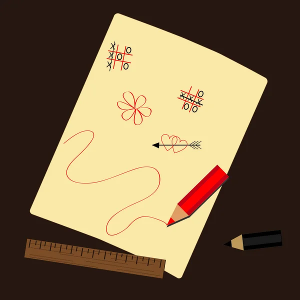 Blatt Papier mit Bleistift und Lineal — Stockvektor