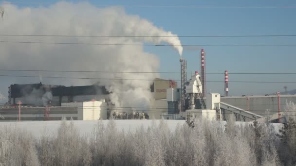 Weißer Rauch aus den Schornsteinen der Fabrik — Stockvideo