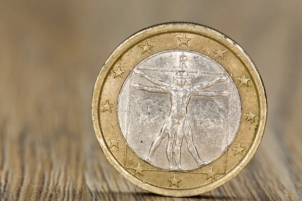 Close One Euro Coin European Union Member Italy Showing Vitruvian — Stockfoto