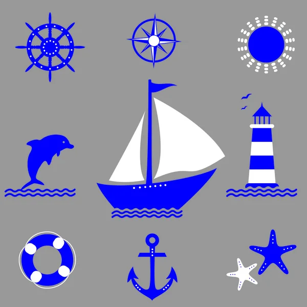 Conjunto de símbolos del mar — Archivo Imágenes Vectoriales