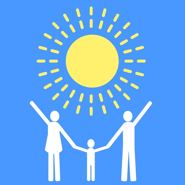 Aile, güneş ve mavi gökyüzü