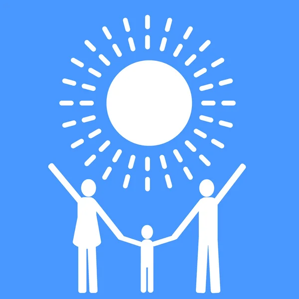 Aile, güneş ve mavi gökyüzü