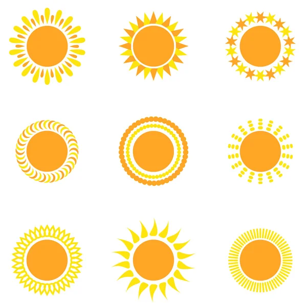 Установить солнце на белом фоне, векторная иллюстрация — стоковый вектор