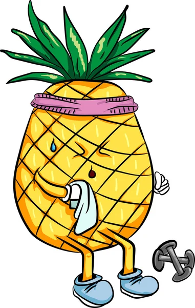 明亮的卡通菠萝在夏天玩体育 — 图库矢量图片