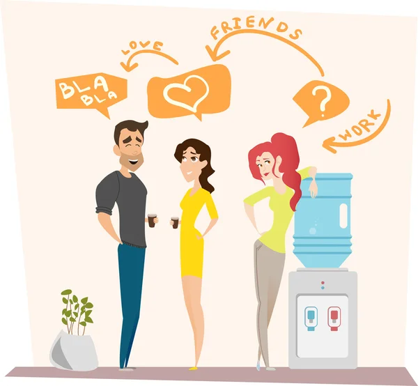 Romantizm iki arkadaşları arasında çalışır. Vektör çizim. Karakterler sahne. Modern iş ofis takım çalışması.