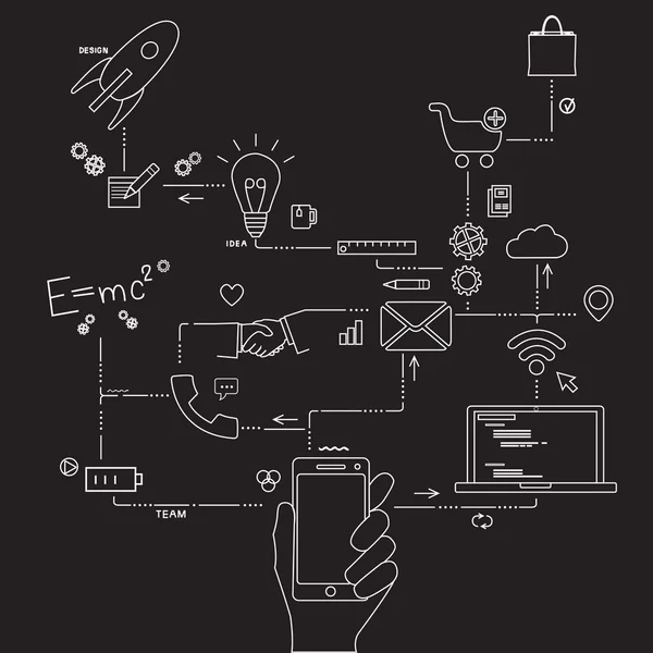 Uygulama geliştirme seti, web sitesi kodlama, bilgi ve mobil teknolojiler simgeler ve açılış sayfası için öğeleri vektör. Modern kavram vektörler koleksiyonu.
