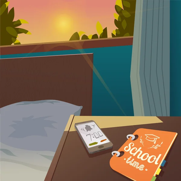 Alarm saati, vektör illüstrasyonlu okul satışına tekrar hoş geldiniz..