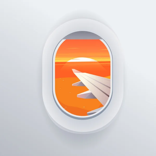 Uçaktan görüntüleyin. Pencere uçak. Tatil yerleri. Yaz tatili. Tropikal plaj. Gün batımı. Düz web vektör çizim