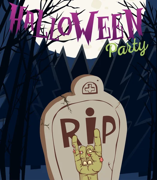 Illustrazione vettoriale di Halloween - Braccia da terra di Dead Man con invito alla festa zombie — Vettoriale Stock