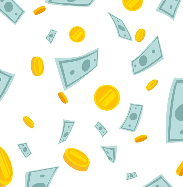 Ekonomi kavramı. Para yağmur. Banknot ve madeni paraların gökyüzü 10 Eps vektör çizim düşen