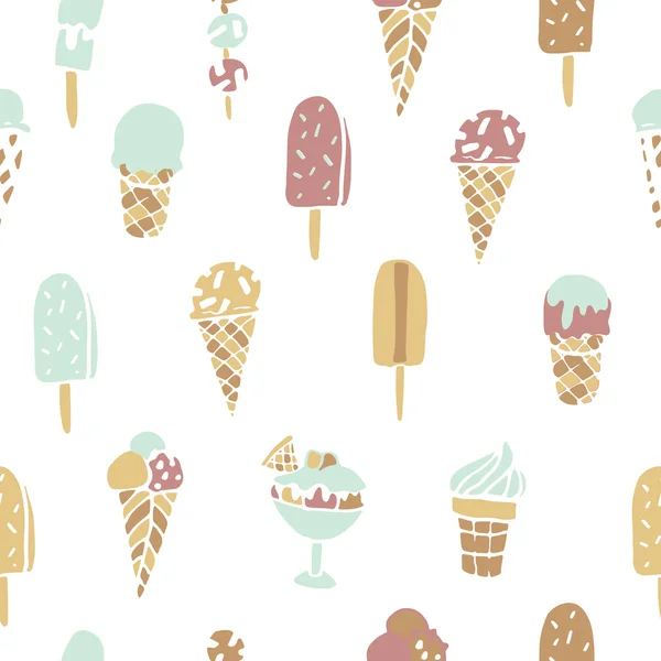 Hand drawn ice cream seamless pattern on  background.