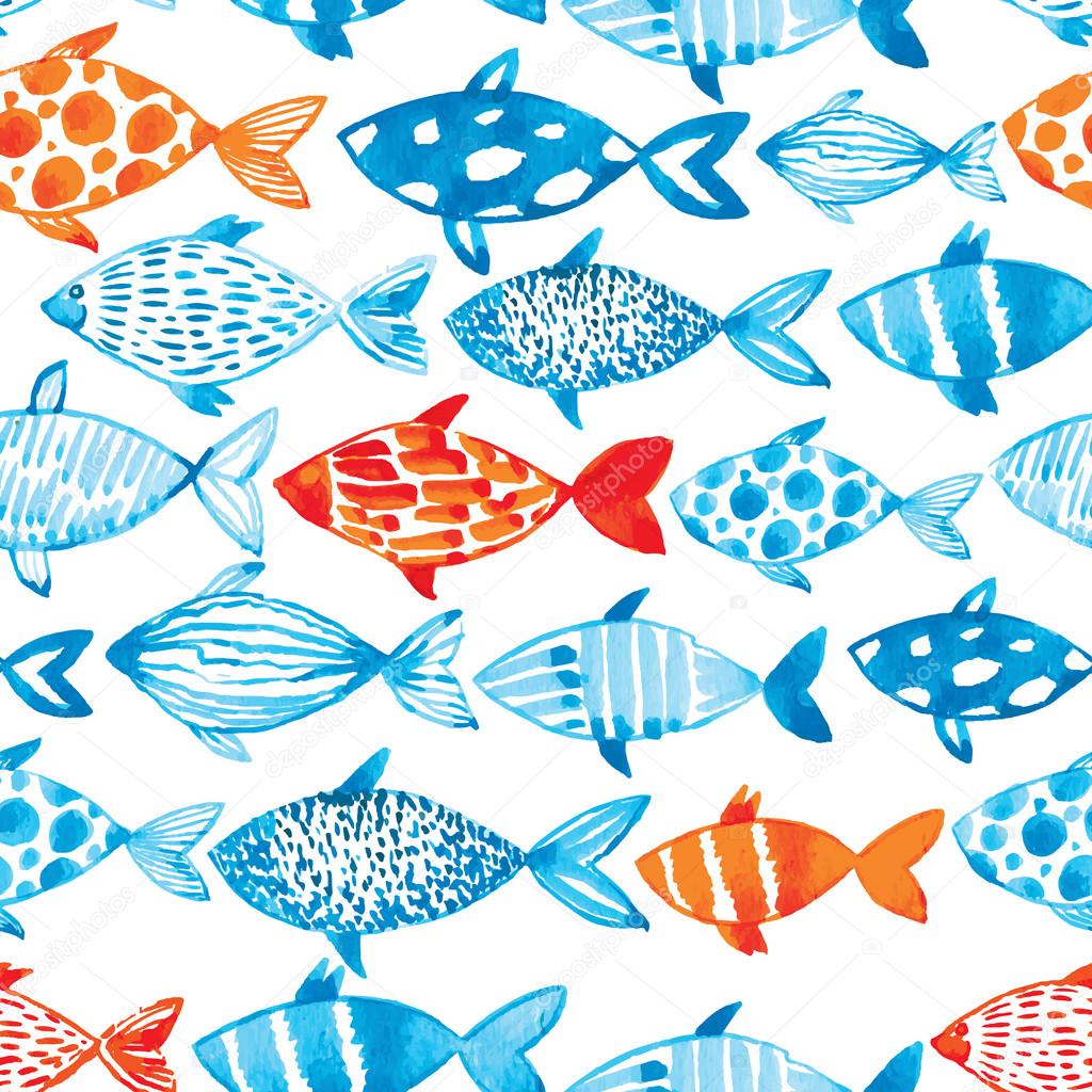 Vektor Aquarell Fisch auf hellem Hintergrund. Aquarellmuster