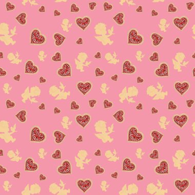 Simgeler: kalp ve melek Kusursuz desenli pembe arka plan