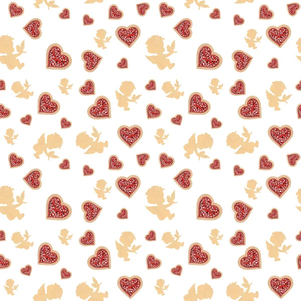 Icons: heart and angel Seamless pattern White background