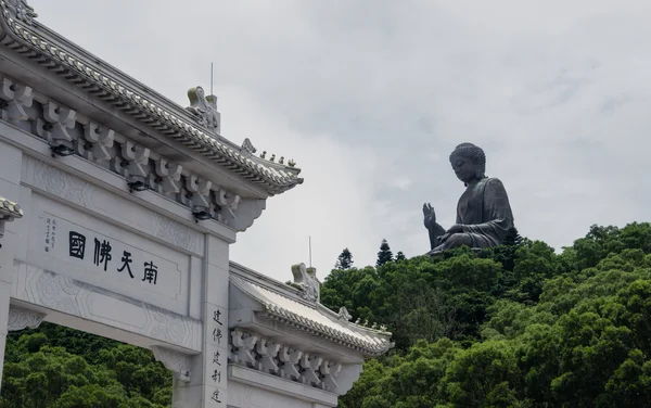 Tian Tan Buddha alias el Gran Buda es una gran estatua de bronce de un Buda Sakyamuni en Ngong Ping — Foto de Stock