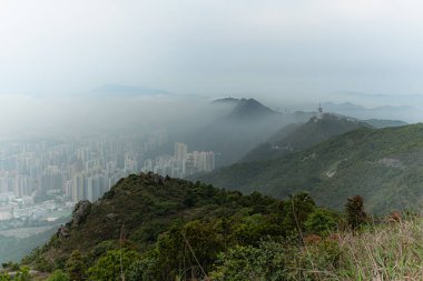 Güzel sisli sabah manzarası Kowloon Tepesi, Hong Kong