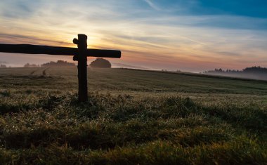 Sisli sabahı serin bir çayır